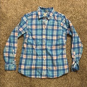 LL Bean Blue Plaid Button-Up Shirt XS EUC